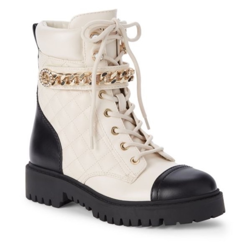 Guess Odysse boots size 8.5 8 9 white quilted leather brand new black gold